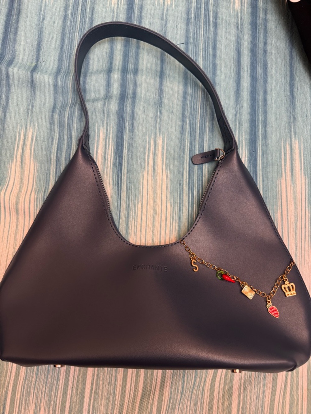 Enchanté Navy Shoulder Bag with Charm Chain